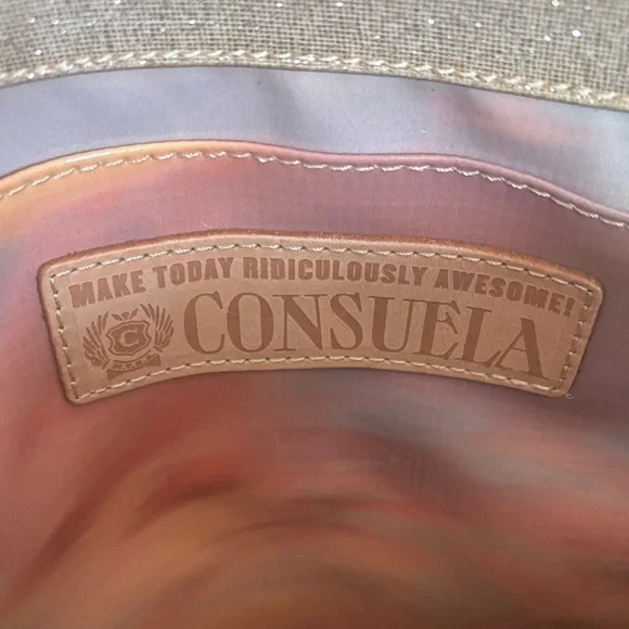 Consuela Shimmering Cream Tote with Black Floral Design - Picture 4 of 10